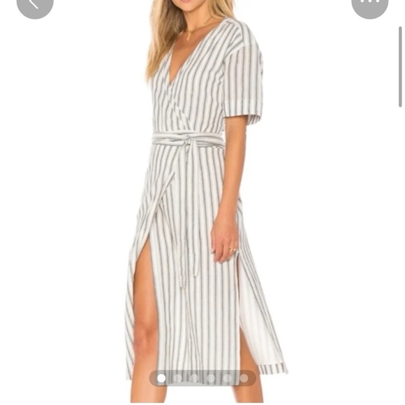 Tularosa Maddy Wrap Dress Cotton Stripe Navy Blue White Short Sleeve Size Medium - Picture 12 of 13